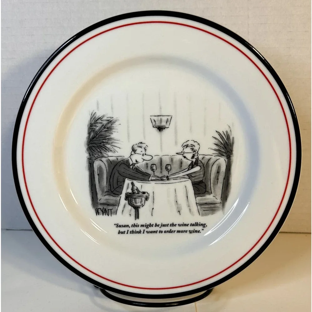 The New Yorker Restoration Hardware Wine Theme Cartoon Porcelain Salad Plate 8